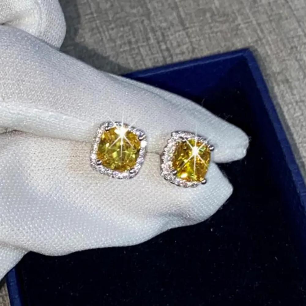 CC Earrings For Women 925 Silver Needle Square Cubic Zirconia Bridal Wedding Brincos Fine Jewelry Stud Earring CCE643
