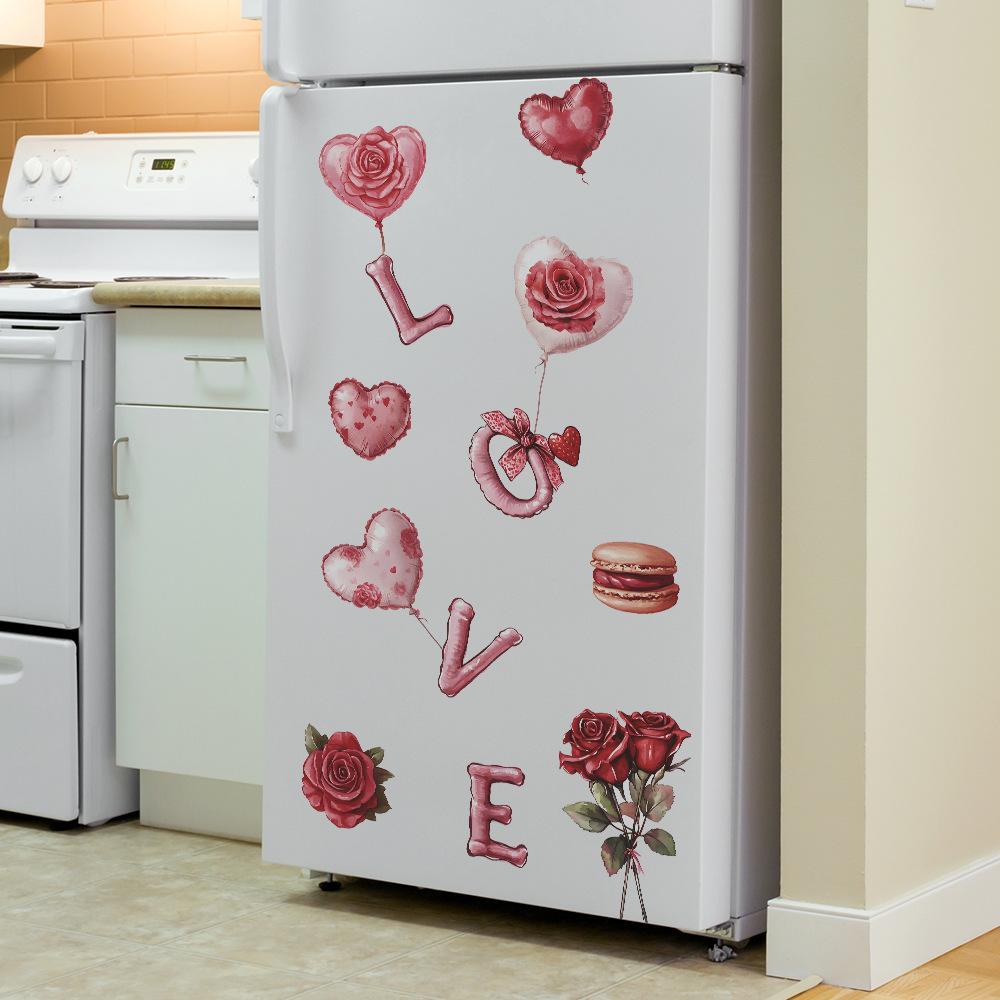 Pink Valentine's Day Red Roses Bedroom Living Room Entrance Home Background Beautification Wall Stickers