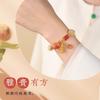Handmade Natural Jadeite Pumpkin Bead Bracelet With Lotus Carving Ethnic Style 18 Beads 12mm Unisex Spiritual Jewelry