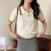 Short Sleeve Knit Polo Sweater Pointelle Cable Knit Crop Shirts Teen-girl Summer Golf Chic Retro Tennis