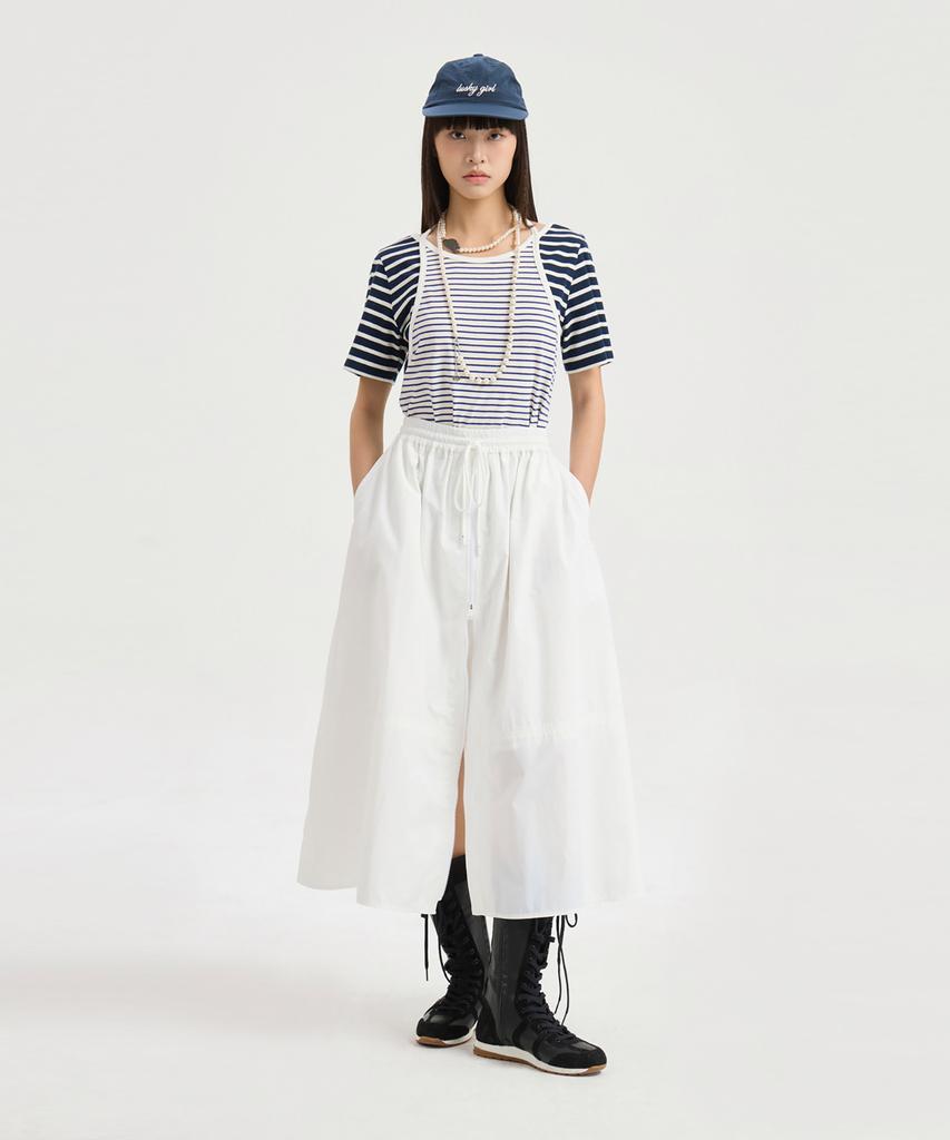 LUCKY CHOUETTE Front Zipper A Line Banding Long Skirt (Ivory) Lfkam25430Ivx