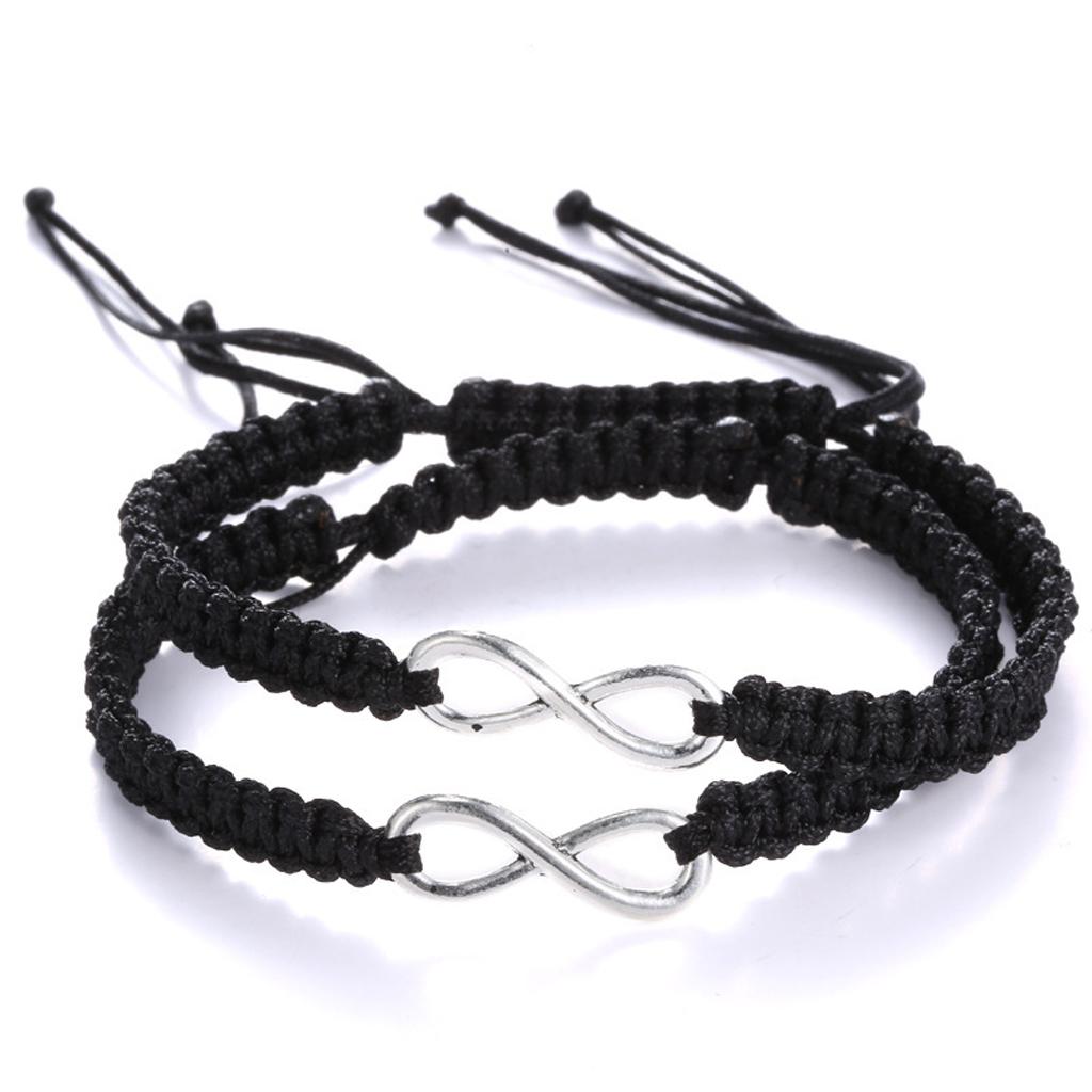 2 Pcs Adjustable Braided Ropes Figure 8 for Infinity Love Bracelets Couples Set 1
