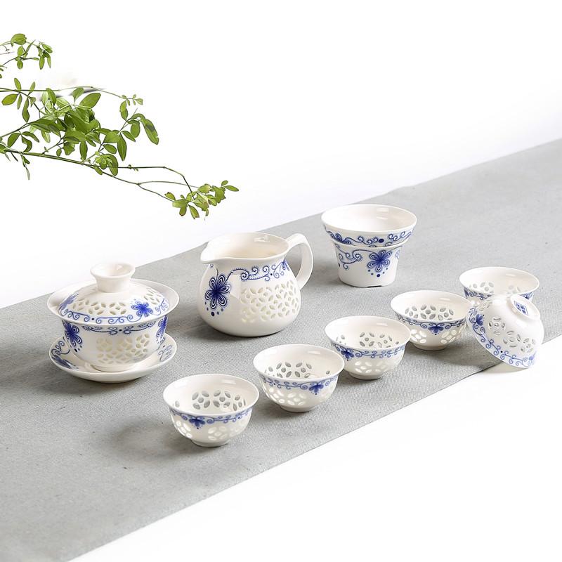 blue-and-white exquisite ceramic teapot kettles tea cup Hollow out Tea set chinese tea set drinkware Tea ceremony gift