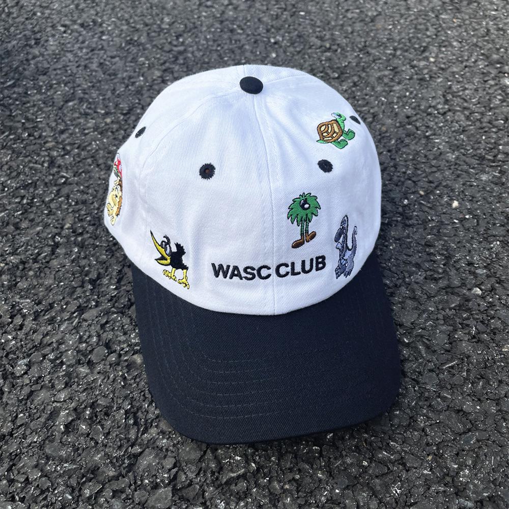 

Ретро Цветной Блок Вышитая Мультяшная Животная Бейсболка - Унисекс Мягкая Кепка, Черно-белая Adjustable