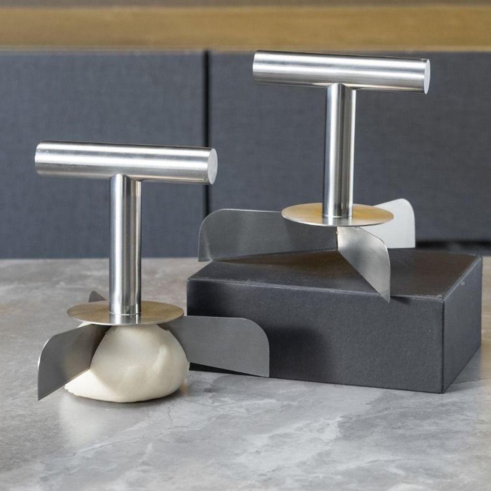 Edelstahl Teigteiler 3/4 geteilt Ergonomischer Griff Pizzaschneider Blühendes Design Gleiche Teile Dampfbrötchen Backwerkzeug