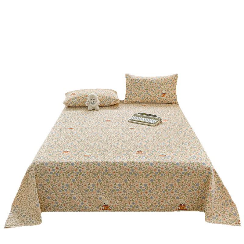 Floral Printed Cotton Coarse Cloth Bed Sheet and Duvet Cover Set for Dorm or Bedroom