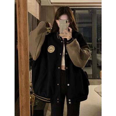 Women's Spring and Autumn Retro Baseball Jacket Thickened Retro Loose Jacket