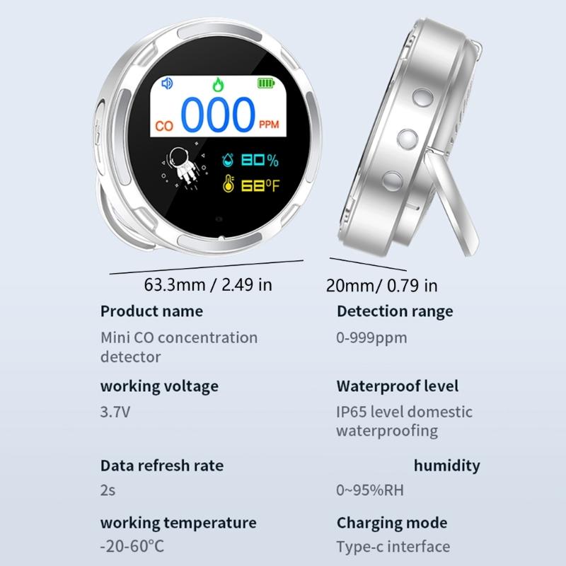 Intelligent Carbon Monoxide Tester Customizable Warning Level Visual Audible Alarms Portable Design For Multiple Environment