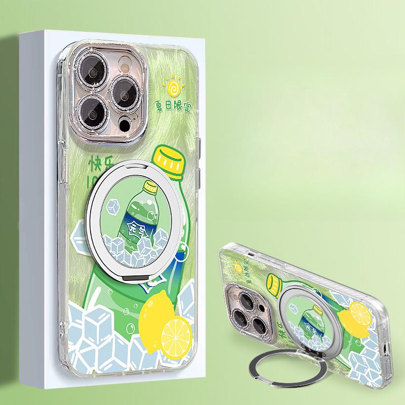 

Summer Soda Stand Suitable for Apple 13promax Fulcrum Mobile Phone Case 16 Folding Rotating 14 Feather Yarn 15 Huawei Redmi K50/K50 Pro