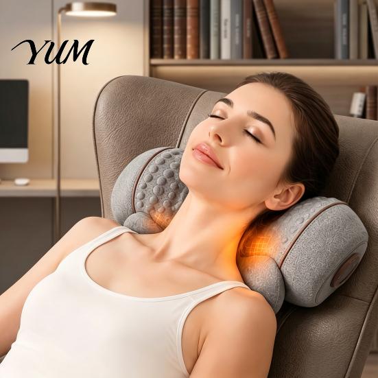 Office Chair Massage Cushion Electric Neck Massager Pillow, 3-in-1 Cervical Heat Vibration And Lift Ergonomic Shoulder Relief Pillow Function, Memory