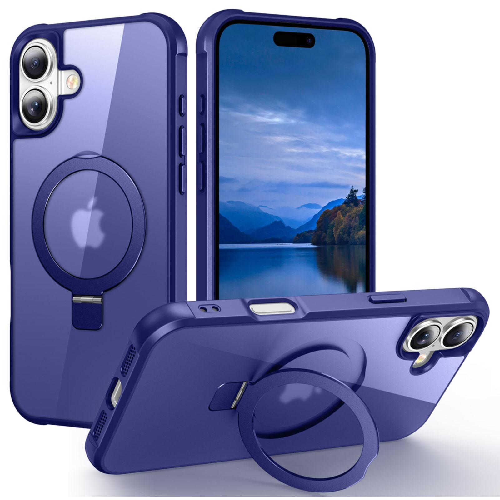 

For iPhone 16 Plus Case Compatible with MagSafe Ring Holder Kickstand TPU+PC Phone Cover D