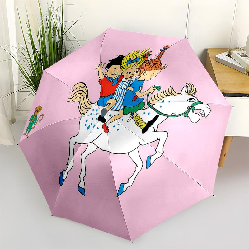 

Pippi Longstocking Themed Travel Umbrella-8 Ribs Automatic Opening and Closing, Portable Folding Design, Compact and Stylish Umbrella Suitab