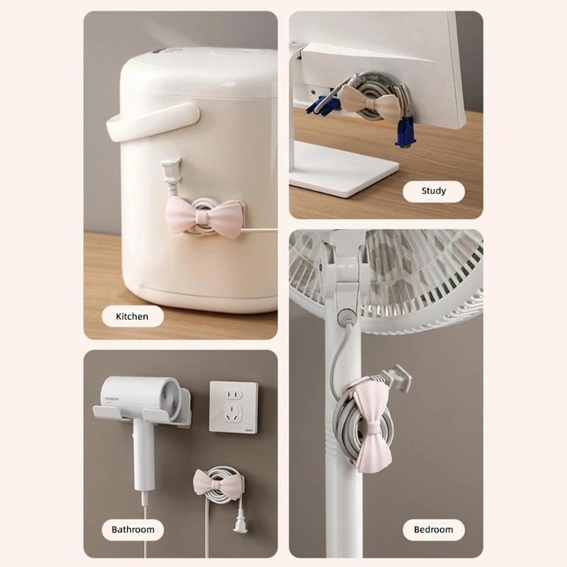 2lots Bows Shape Cord Holders Strong Sticky Backing Lovely Cable Charger Protectors For Home Appliances