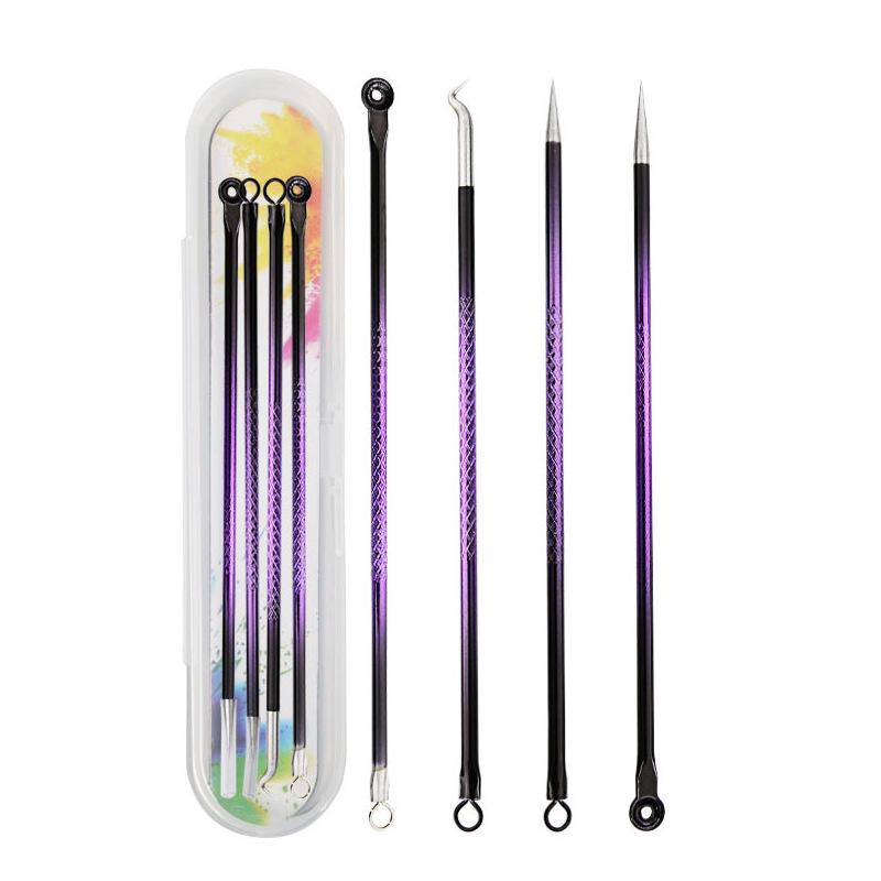 Colored 4-Piece Stainless Steel Double-Ended Acne & Blackhead Needle Set