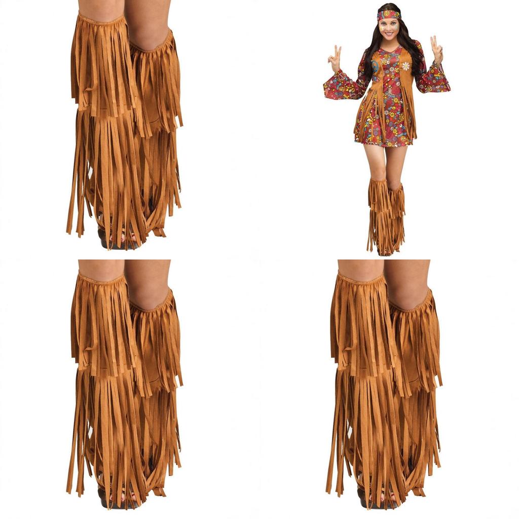 Halloween Festival Hippy Suede Boot Covers With Fringe For Women