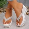 Light Luxury Rhinestone Slope Flip-flops Thick-soled Height-increasing Women's Summer Casual Outerwear Slippers, Women Shoes