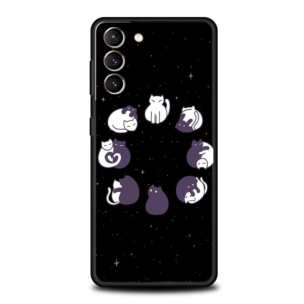Phone Case Cover for Samsung Galaxy S25 Edge S24 S23 S22 S20 S21 FE Ultra S10 Plus 5G Soft TPU Cute Black Cats Kawaii Creative