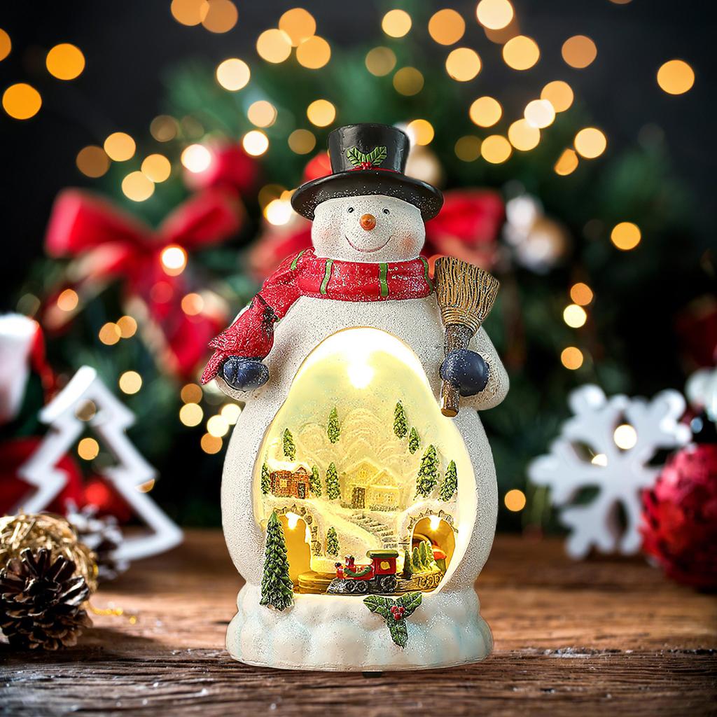 Rotating Christmas Train Snowman Music Box LED Light Xmas Gift Decor
