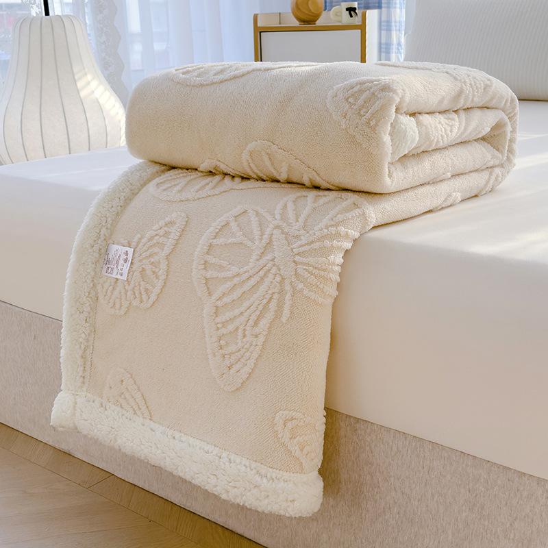 Soft and Comfortable Solid Color Butterfly Jacquard Multi-functional Nap Blanket All Seasons Bedroom Warm Blanket