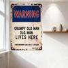 Vintage Grumpy Old Man Warning Metal Tin Sign - Distressed Rusty Blue White Warning Plaque with 'MEMORY LOSS & FLATULENCE' for M
