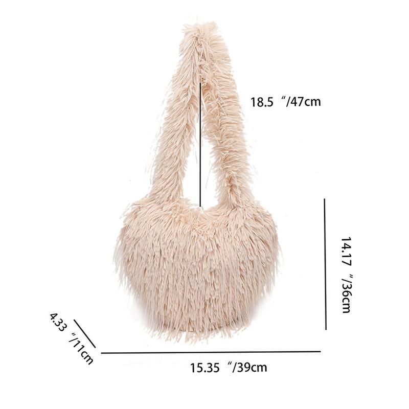 Yogodlns Long Plush Women's Large Shoulder Bag Luxury Faux Fur Female Love Shape Bags Y2k Punk Girls Fluffy Tote Handbags Crossbody Bag