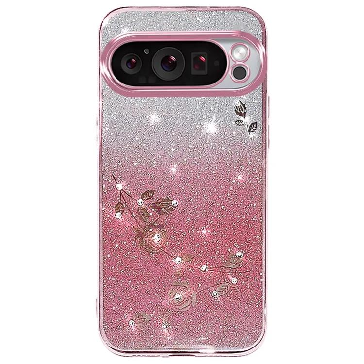 

KADEM For Google Pixel 9 Pro XL Flower Design Glitter Mobile Phone Case TPU Cover
