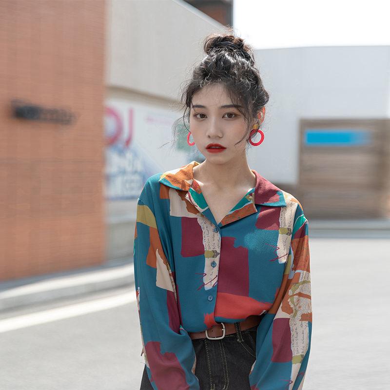 

Женская рубашка с длинными рукавами и солнцезащитным кремом в ретро-гонконгском стиле, тонкий фасон с принтом «роскошь», подходит для многослойного ношения XL