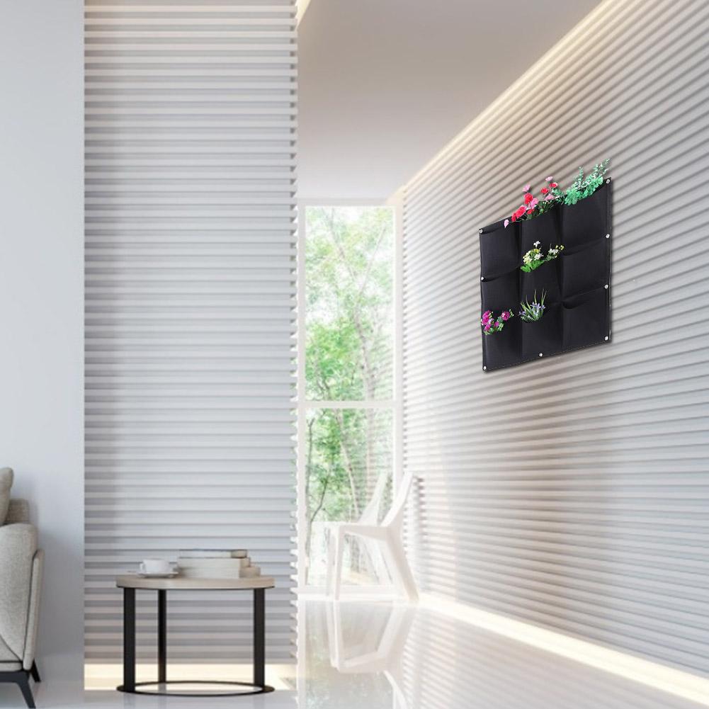 9 Pockets Degradable Vertical Hanging Wall Garden Plant Grow Bag Planter Container (Green)