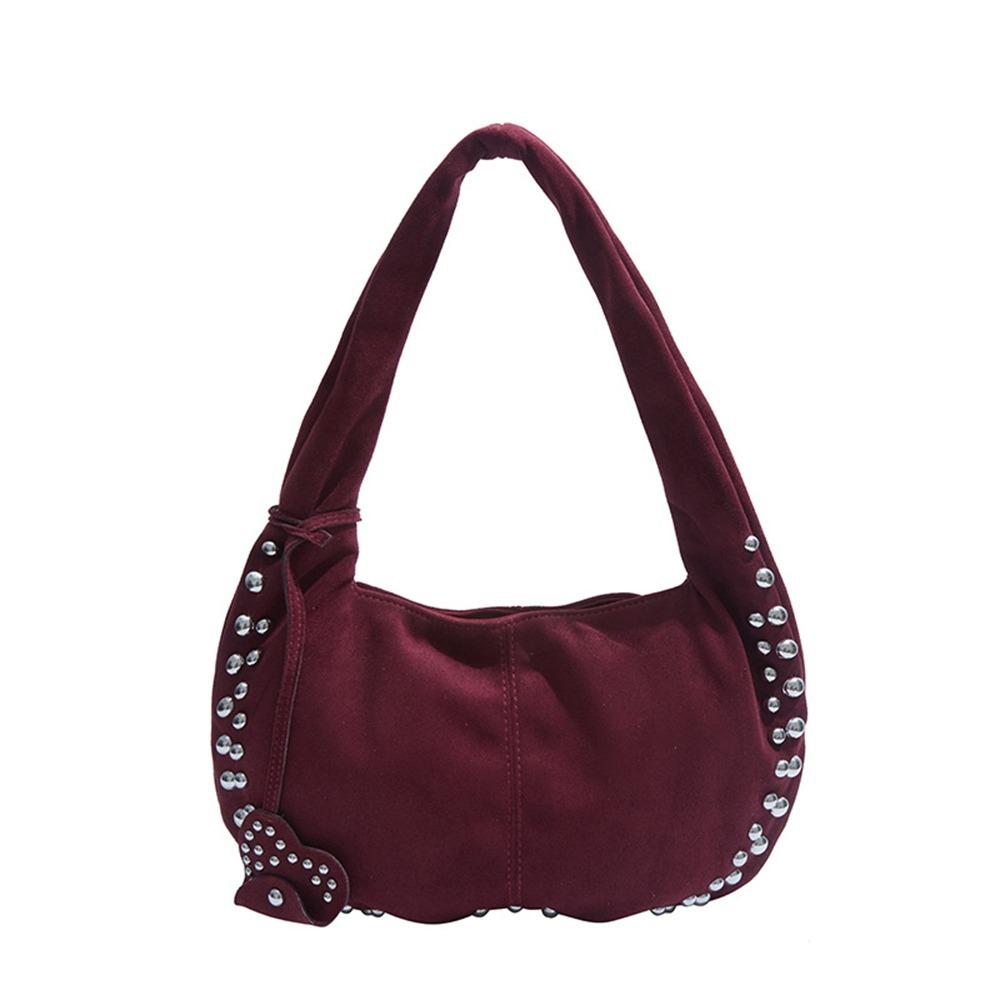 Large Capacity Locomotive Style Underarm Bag Fashion Design Rivet Shoulder Bag  Girls