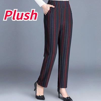 Herbst und Winter gepolsterte und verdickte Damen warme lässige dünne lockere Taille elastische gerade Hose