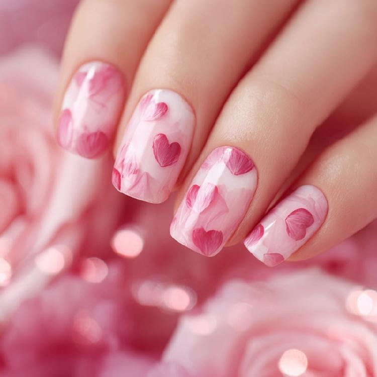 

1Set Safe ABS False Nail Pink Heart Valentines Day Short Square Easy Wear Valentine s Day And Party Ready 1