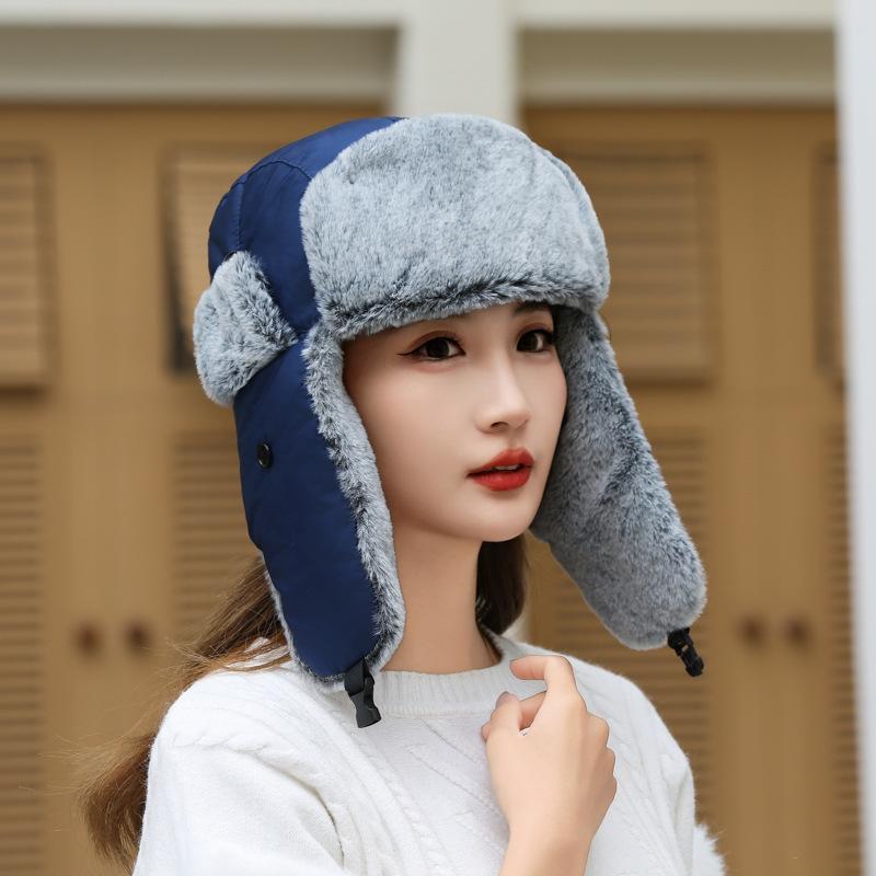 

Осенне-зимняя ветрозащитная шапка для защиты ушей, ветрозащитная и холодная зимняя шапка из утолщенного теплого хлопка, артефакт для электромобиля L（58-60cm） тёмно-синий
