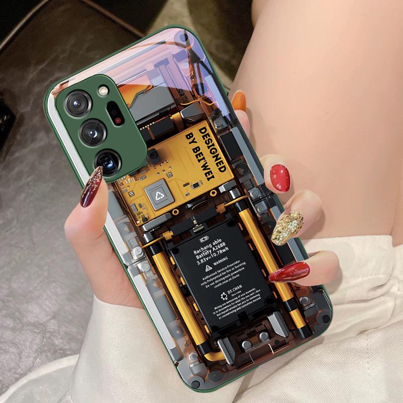 Mechanical Device Black For Samsung Galaxy Note 8 9 10 PRO 20 Ultra A01 02 03 Core 04E 4G 12 13 5G Tempering Glass Phone Case
