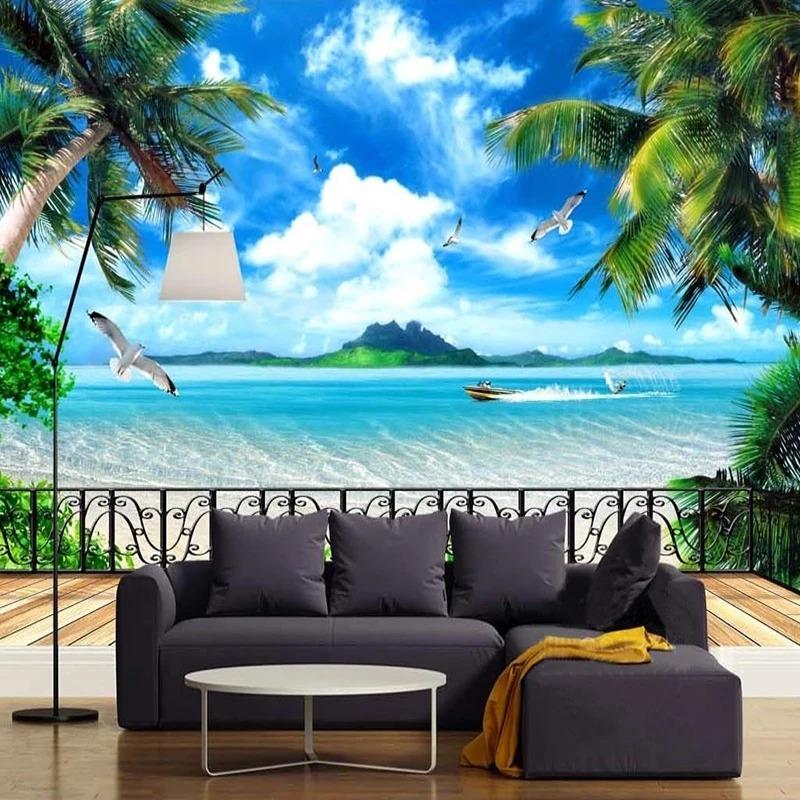 

Modern Wallpaper Beach Balcony Scenery 3d Wall Mural Outside Window Sea View Wall Mural Living Room Bedroom Wallpapers 200 cm(W) x 140 cm(H)