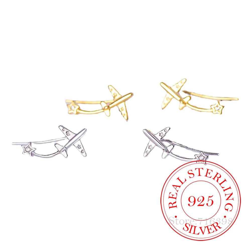 925 Sterling Silver Airplane Star Stud Earrings for Women 2025 Fashion Charm Wedding Engagement Party Jewelry
