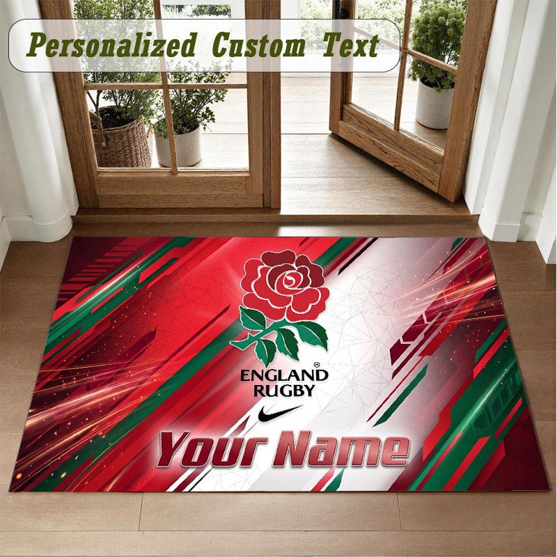 Crystal Velvet Square Rug Custom NameEngland Rugby Pattern Non Slip Home Floor Decor Rug
