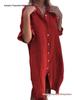 2026 Europäisches & Amerikanisches Frühling/Sommer Lockeres Casual Mittellanges Baumwoll-Leinen Hemdkleid für Damen