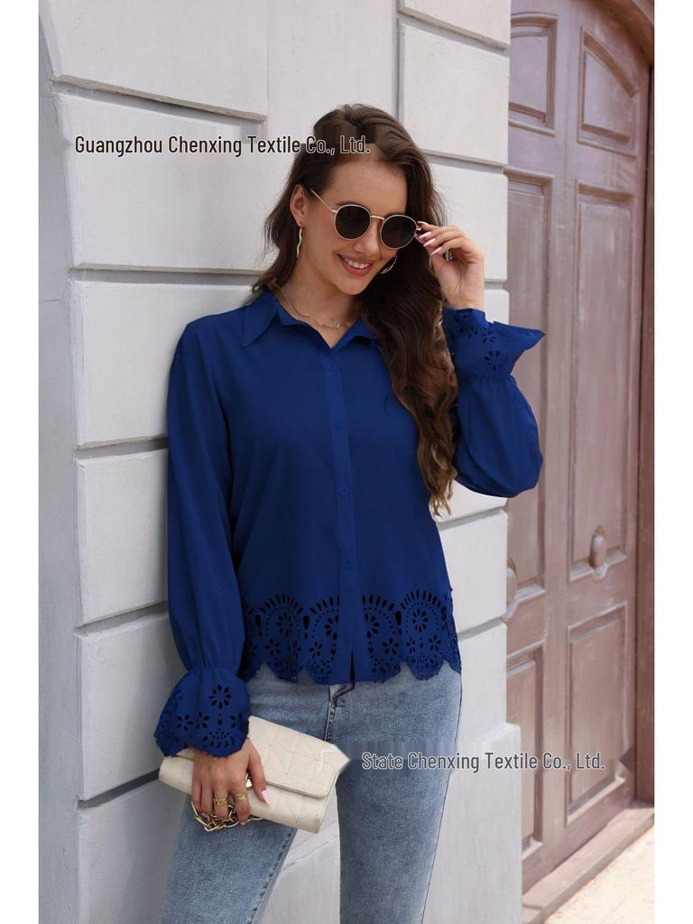 Elegante Damenbluse mit langen Ärmeln und Hohlmuster