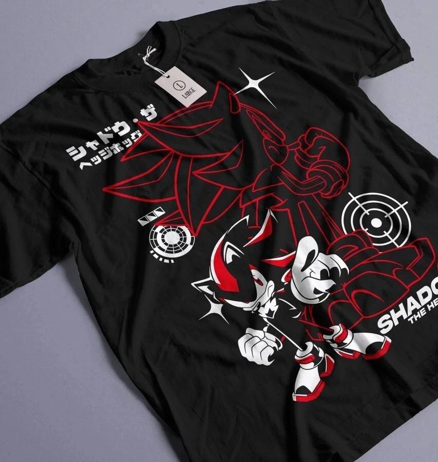 T-shirt Grafica Stampa Doppia Personaggio Shadow The Hedgehog 2026 Oversize Cotone Casual Streetwear per Fan di Sonic
