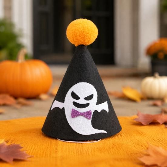 Halloween Pet Accessories Pointed Hat, Cute Ghost Witch Pumpkin Cat Pom-pom Hat for Cats And Small Dogs Holiday Party Accessory Lightweight