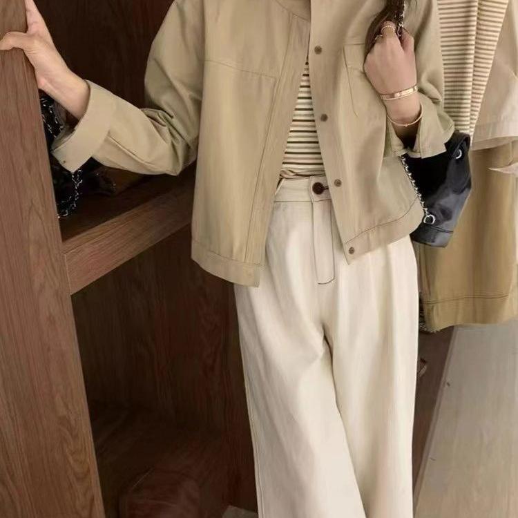 Japanese-Inspired Retro Workwear Women's Short Jacket for Spring/Autumn - Trendy Korean Cardigan Style