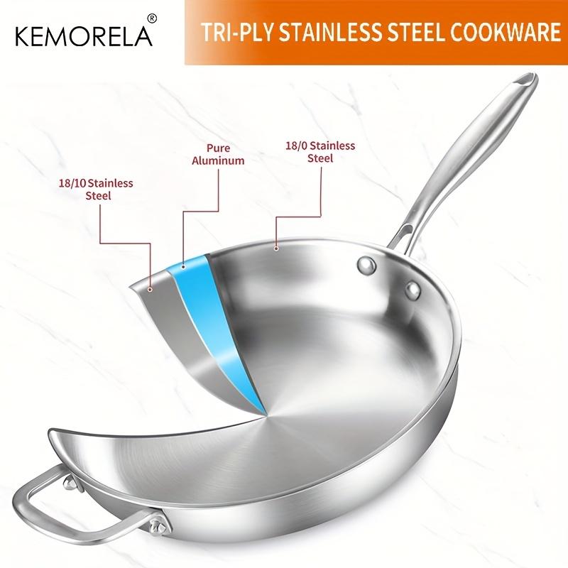 KEMORELA 316 Edelstahl 30cm Wokpfanne Antihaftpfanne mit abnehmbarem Griff - Induktionskompatibel Wok & Kochpfanne