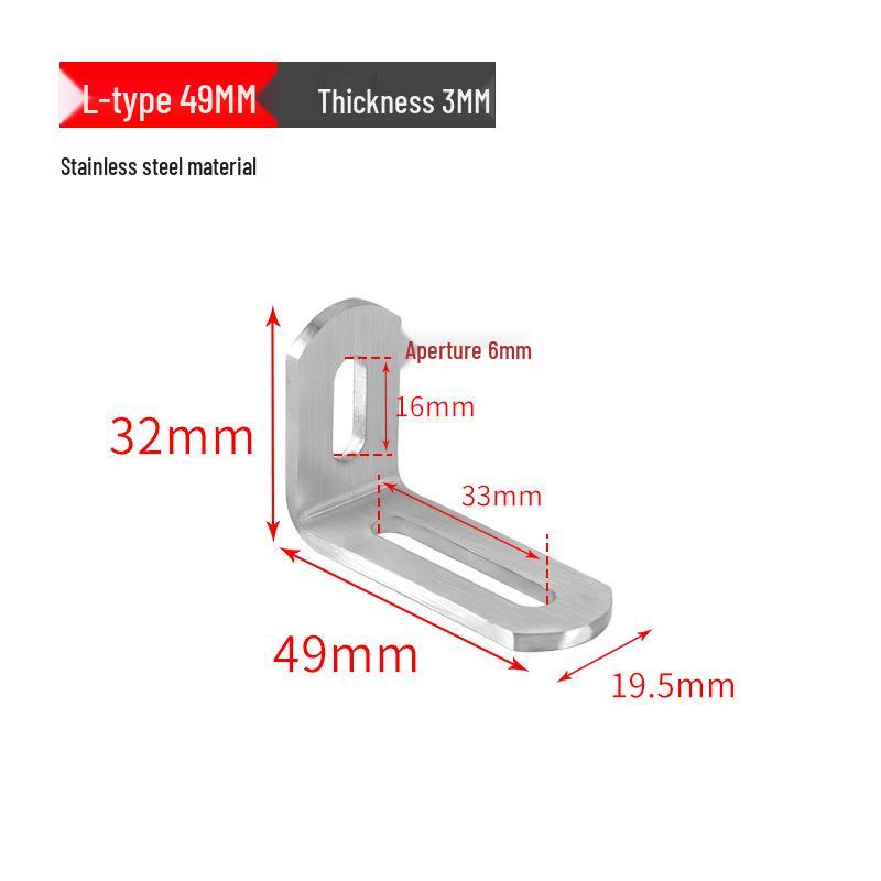 Stainless Steel 90° Movable L-Shaped Corner Bracket with Long Hole for Shelf Support