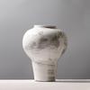 Large Modern Minimalist Chinese Zen White Glazed Art Pottery Vase with Hand-Painted Sweep Stroke Pattern