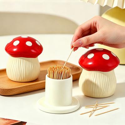 Red Mushroom Toothpick Holder Decorative Tooth Picks Box Home Office Kitchen Toothpick Dispenser Storage Container Housewarming Gift