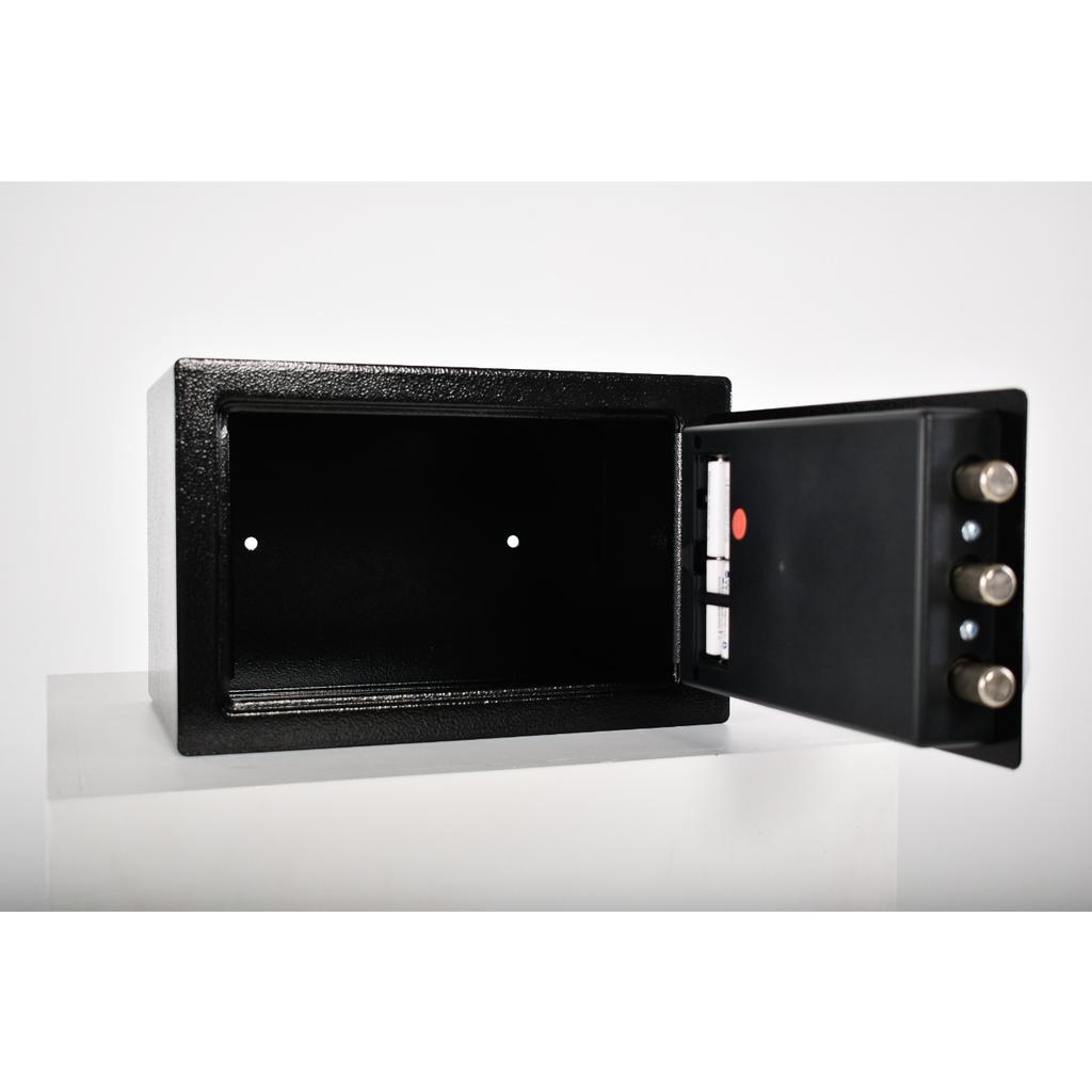 Pancerny domowy sejf z zamkiem elektronicznym i kluczem 20x31x20 cm czarny