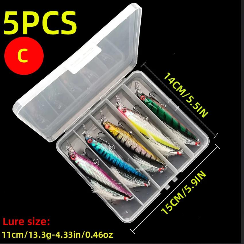 Laser 3D Eyes Bionic Minnow Fishing Lure 5pcs/Box - 13.3g/6.8g Hard Bait with Feather Treble Hooks for Better Catch