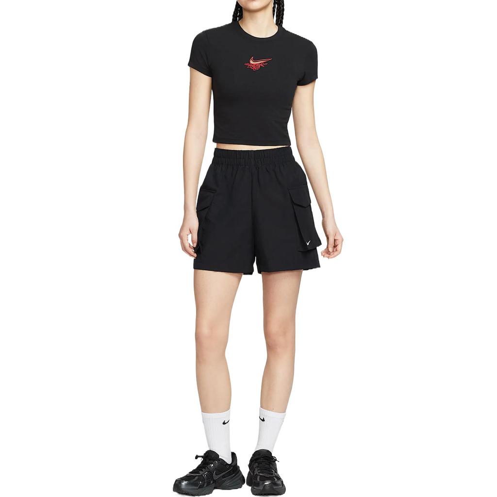 Nike Sportstøj Grundlæggende Komfortabel Mode Afslappet Alsidig Ensfarvet Cargoshorts Dame Shorts Sort Hvid HM6983-010