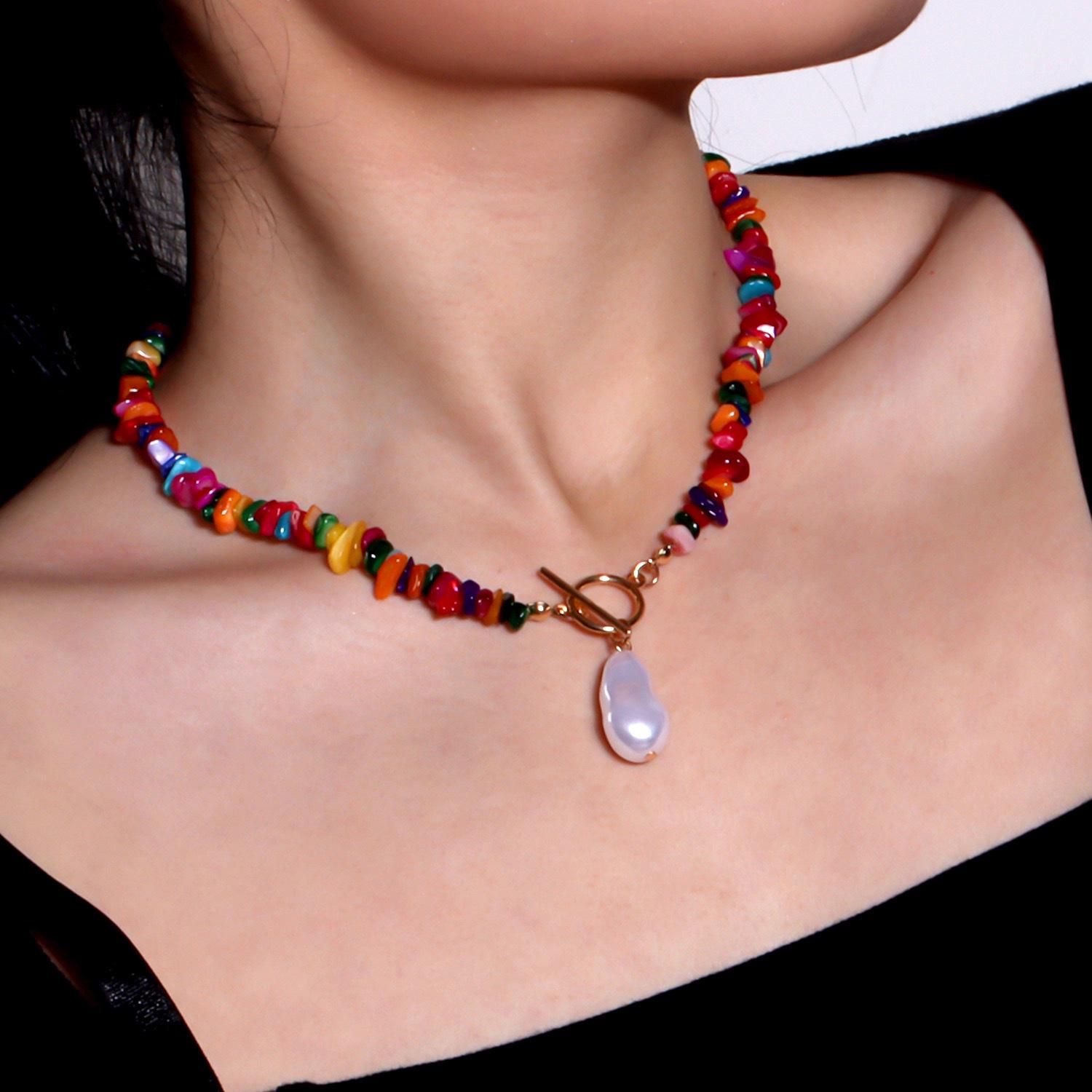 

Европейская и американская мода Неправильной формы жемчуг и натуральный камень Кулон Ожерелье