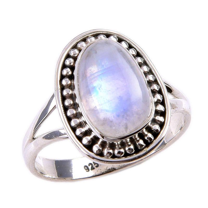 Natural Rainbow Moonstone Gemstone 925 Solid Sterling Silver Ring Size 9 Q3h07